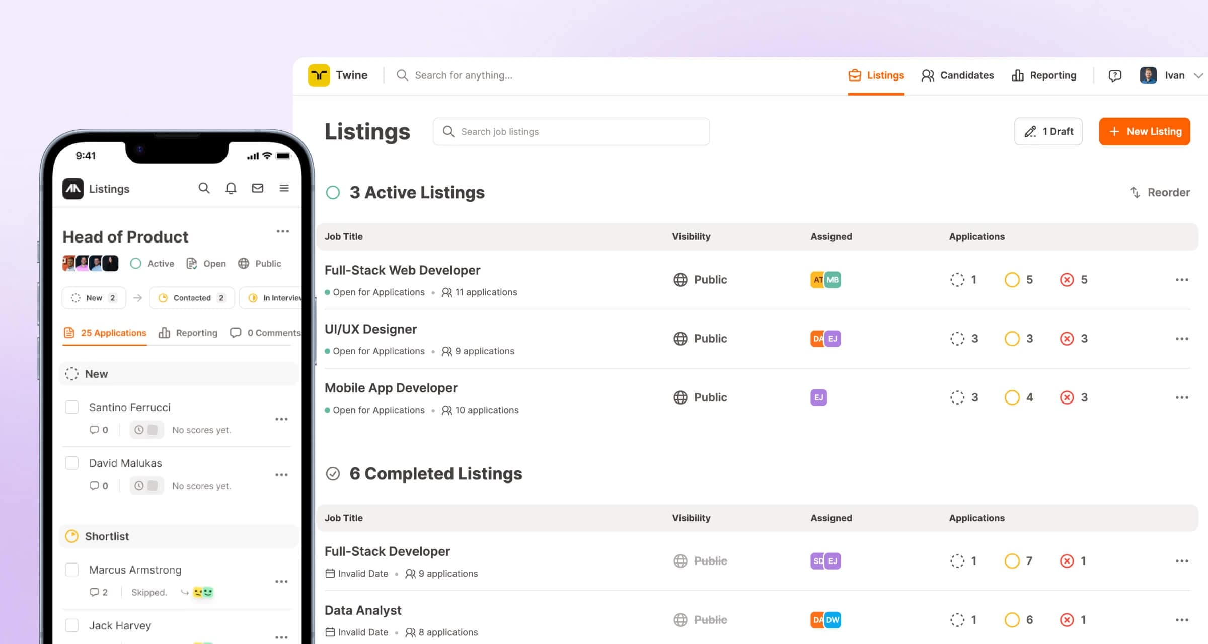 PontaHR listings and candidate pipeline interface
