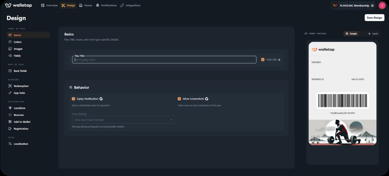 Walletap pass management interface