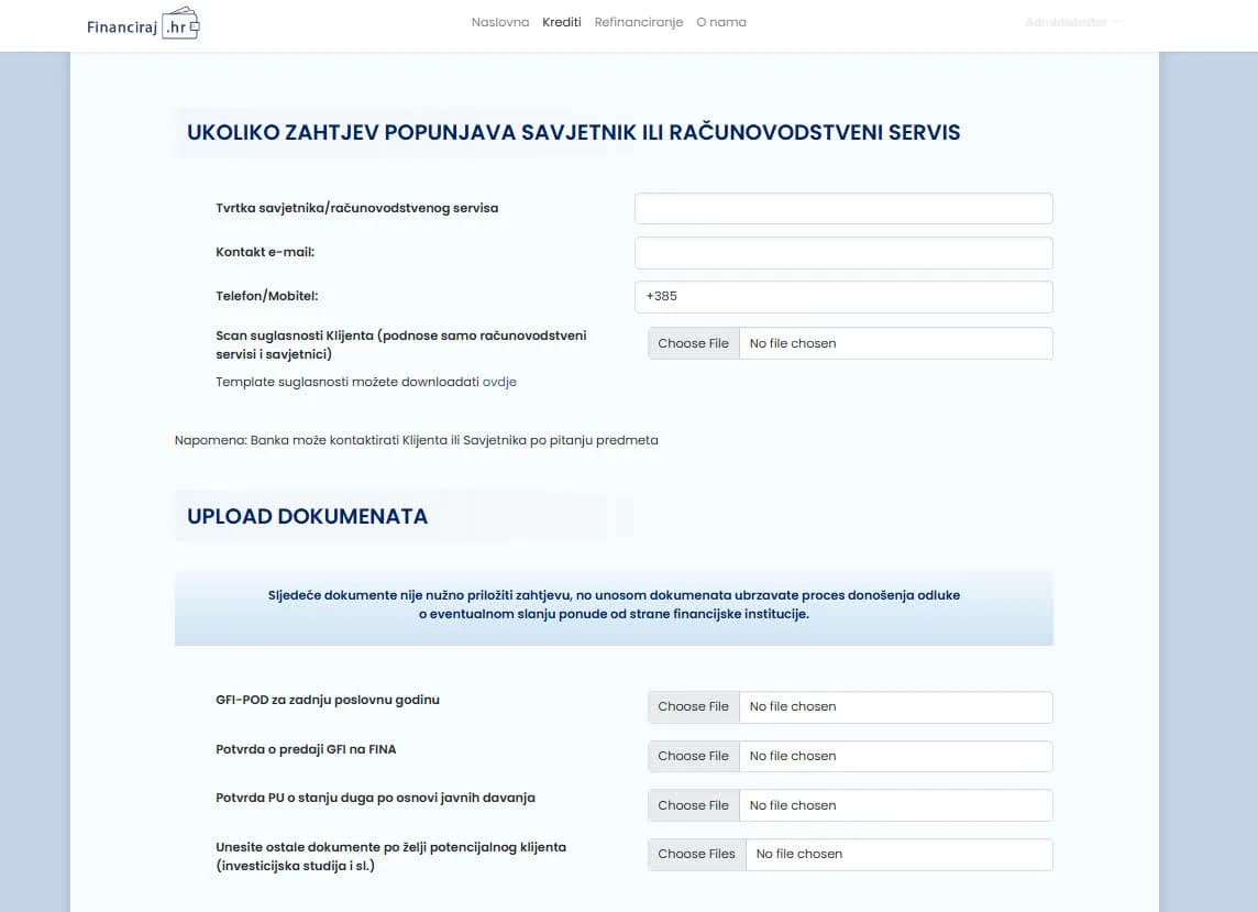 Financiraj.hr financing workflow