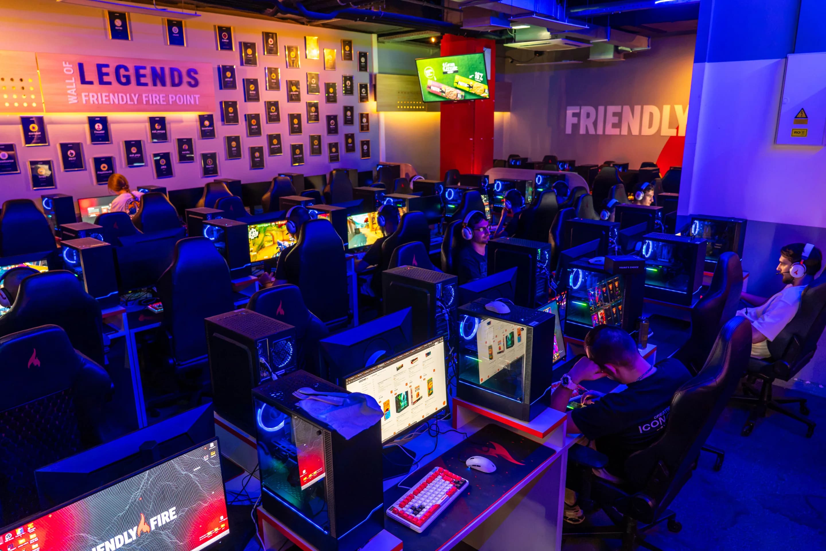 Gamers at a Friendly Fire gaming cafe